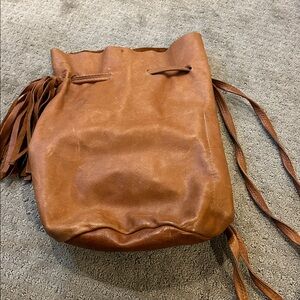 Brown Leather Drawstring Bag